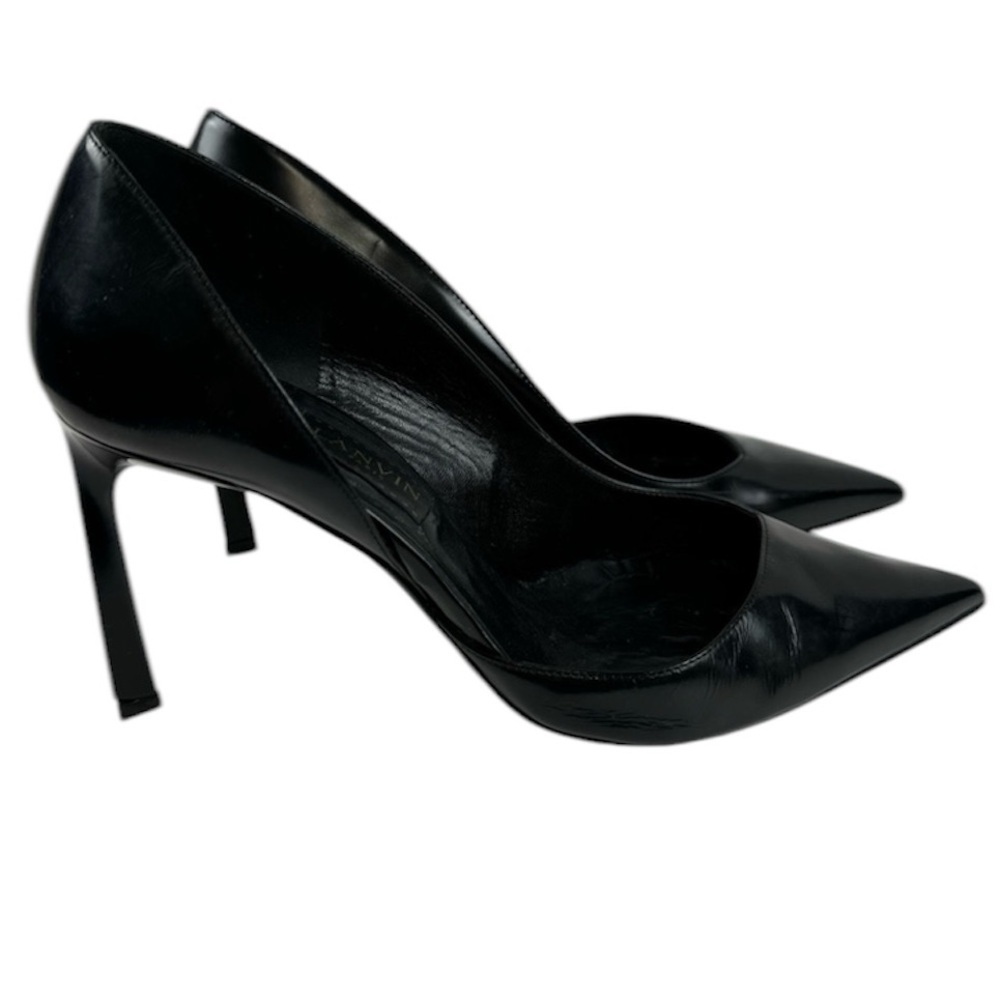 Lanvin Paris Black Pump Heels Leather Asymmetrical Cutout Italy US 7